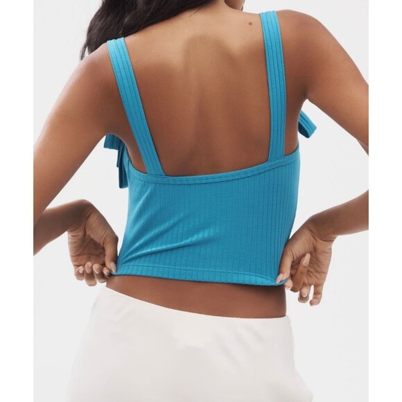 By Anthropologie Ribbed Bow Knit Tank Top Blue Size M - Picture 2 of 7